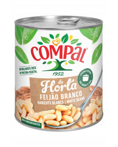 A large 845g tin of Compal White Beans, also known as Feijao Branco.